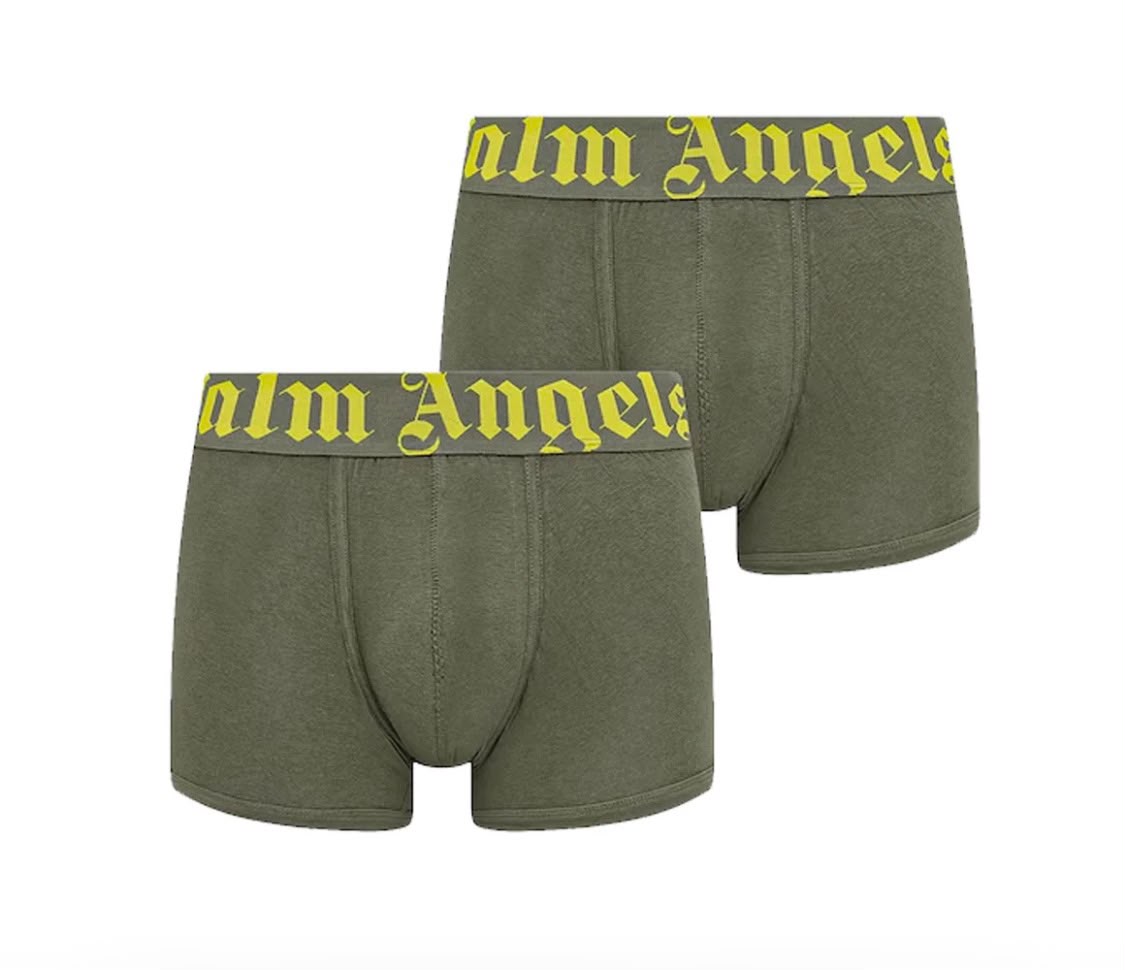 Boxer Palm Angels verde militare uomo, confezione da 2 pezzi con elastico logo giallo | Christian Store