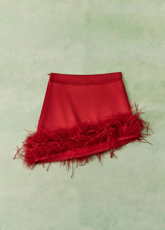 Lumina - Gonna raso e piume rosso | Christian Store