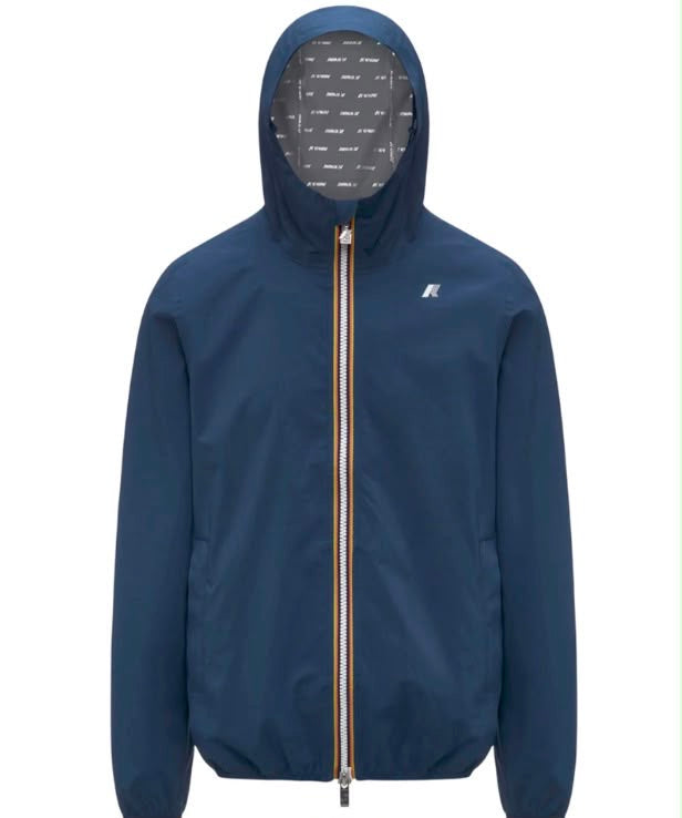 K-way - Giacca impermeabile con zip e cappuccio logo lato cuore blu uomo | Christian Store