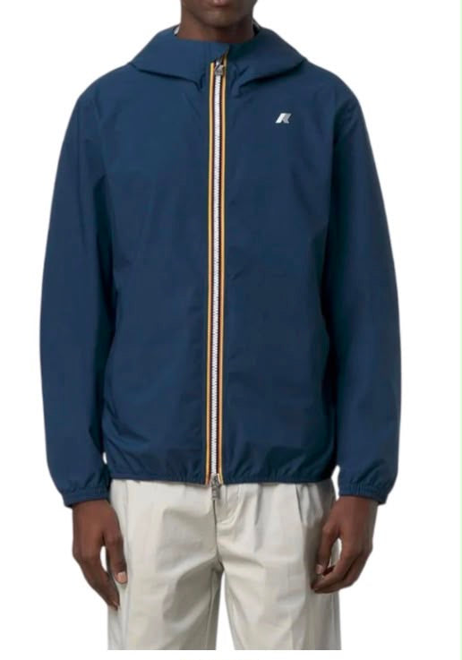 K-way - Giacca impermeabile con zip e cappuccio logo lato cuore blu uomo | Christian Store