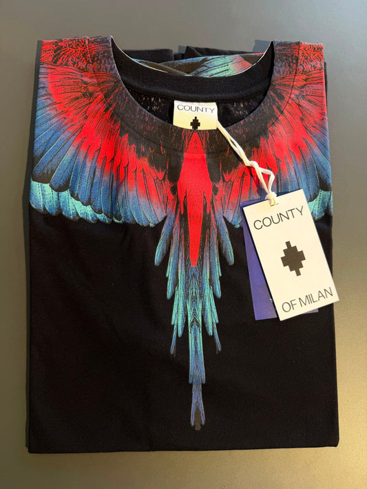 County of Milan by Marcelo Burlon - T-Shirt black con stampa iconica wings | Christian Store