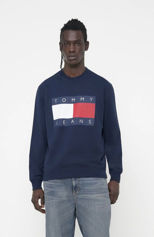 Tommy Jeans - Felpa girocollo blu maxi logo centrale | Christian Store