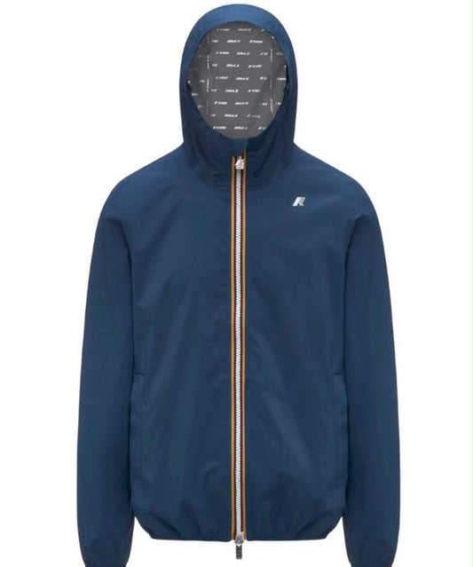 K-way - Giacca impermeabile con zip e cappuccio logo lato cuore blu uomo | Christian Store