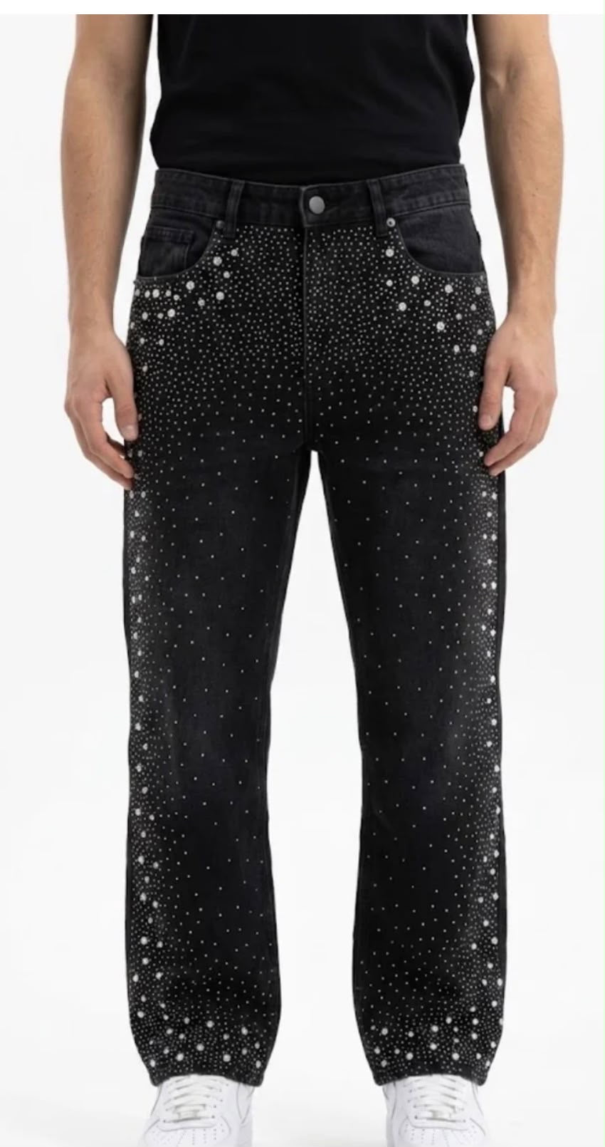 Jeans neri da uomo con strass