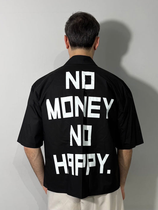 Camicia a maniche corte nera con frase virale sul retro - NO MONEY NO HAPPY | Christian Store