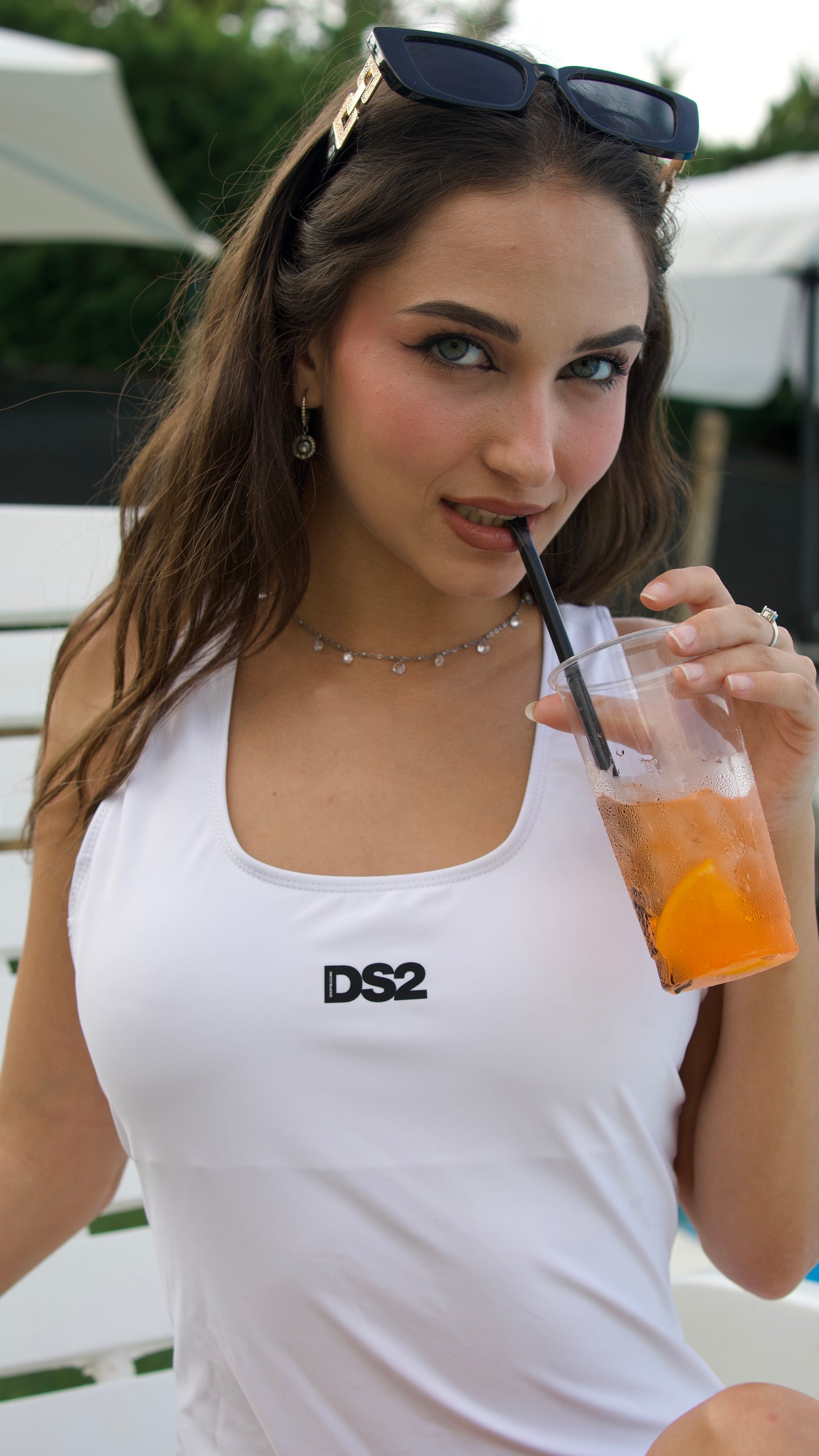 DS2 - Costume intero donna bianco con mini logo centrale incrociato dietro | Christian Store