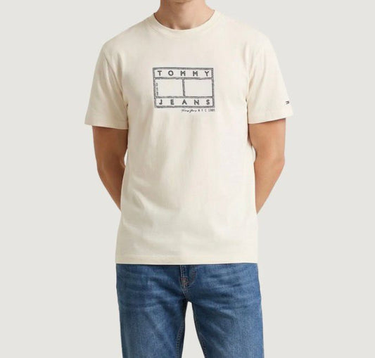 Tommy Jeans - T-Shirt girocollo panna logo centrale minimal | Christian Store