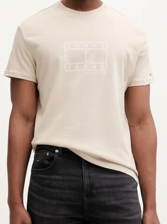 Tommy Jeans - T-Shirt girocollo beige logo bianco centrale minimal | Christian Store