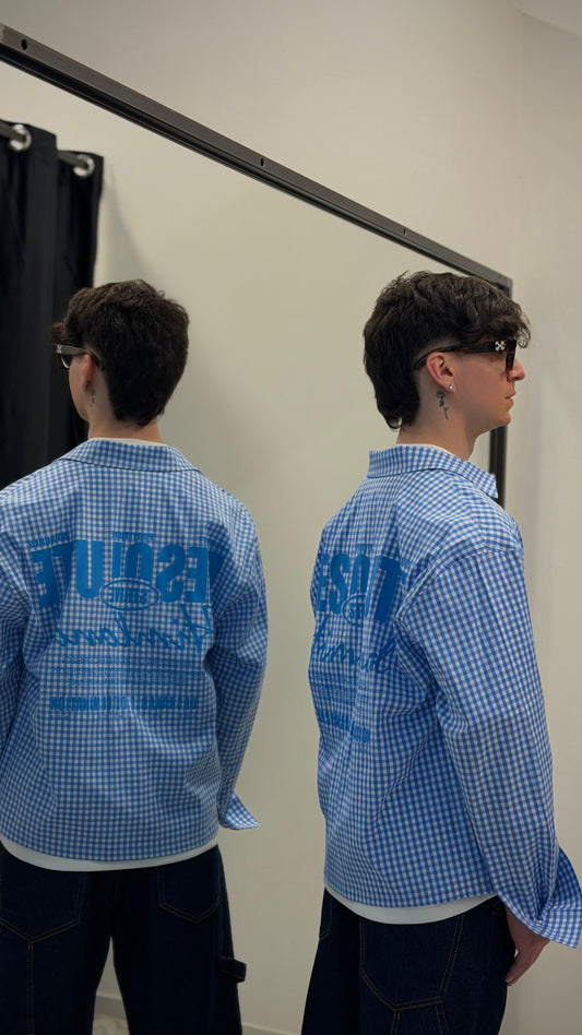 CHROY - Camicia a quadretti azzurra con maxi grafica sul retro | Christian Store